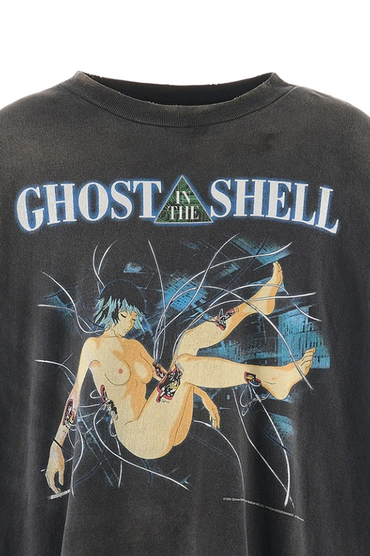 SAINT Mxxxxxx × GHOST IN THE SHELL Ghost in the Shell GS_LS TEE/GITS/BLK Big IP Ghost in the Shell co-branded model Sleeping Motoko Kusanagi Retro distressed long sleeves with holes Washed black S-XL